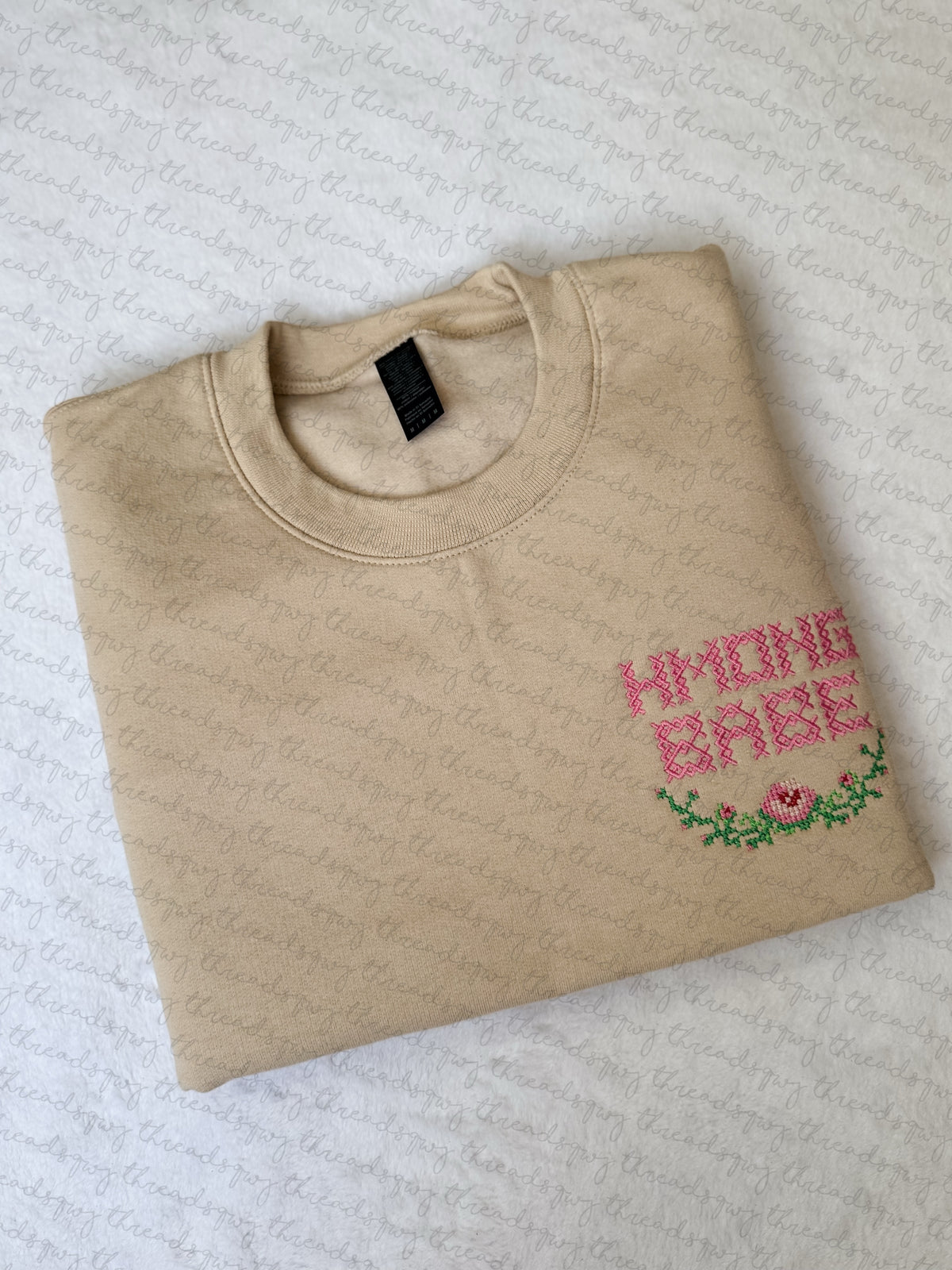 "Hmong Babe" Vintage Roses Cross Stitch Left Chest Crewneck (PRE-ORDER)