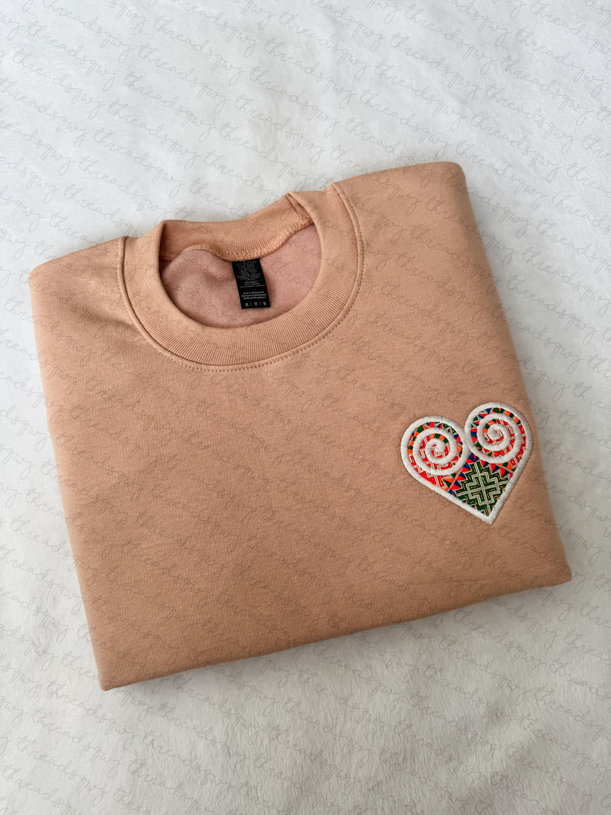 Paj Ntaub Mos Embroidery Qwj Heart CUSTOMIZATION Crewneck/Hoodie (PRE-ORDER)