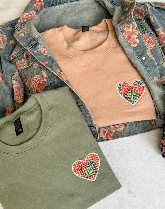 Paj Ntaub Mos Embroidery Heart CUSTOMIZATION Crewneck/Hoodie (PRE-ORDER)