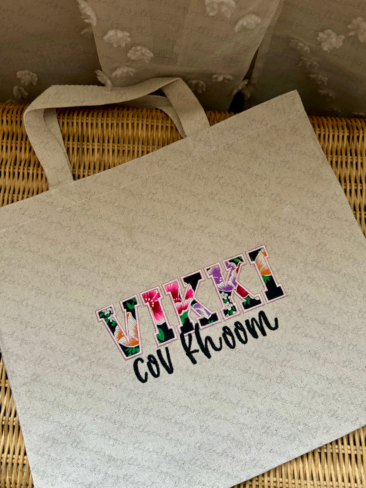 Name "Cov Khoom" Natural Tote CUSTOMIZATION (PRE-ORDER)